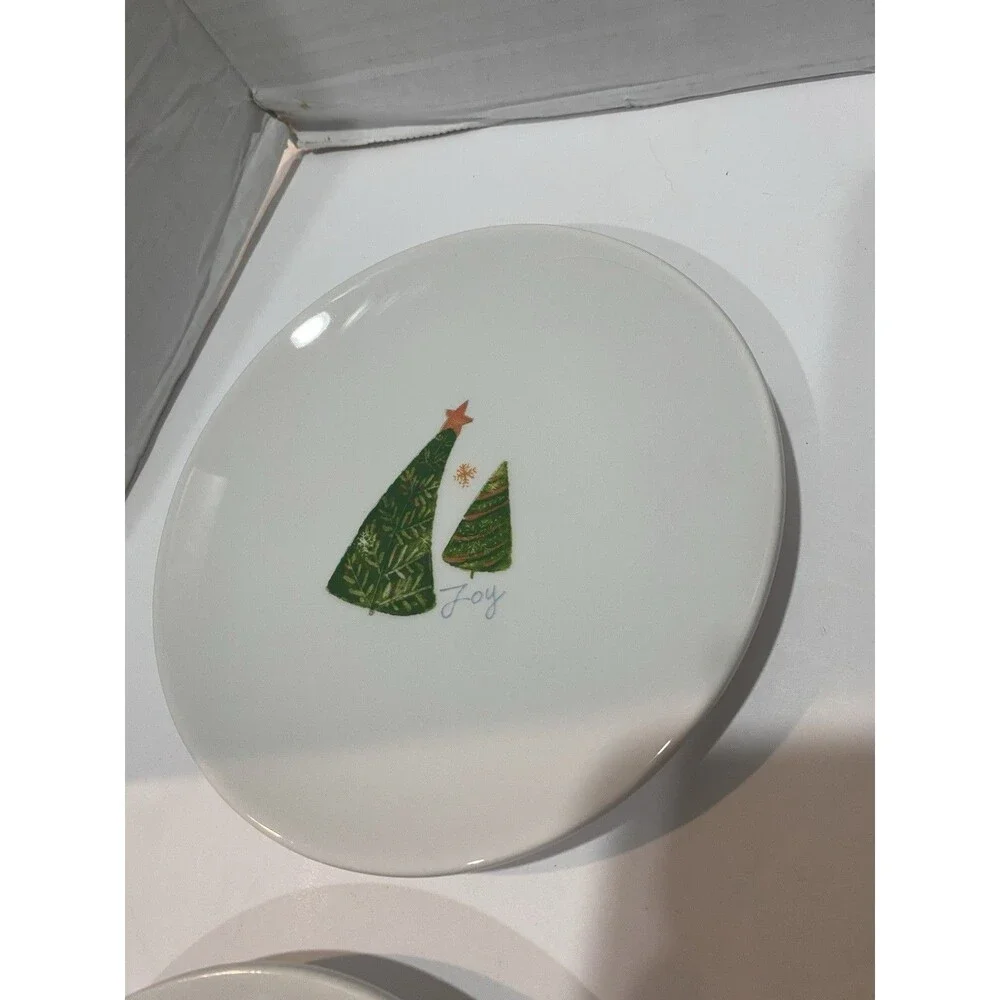 Pier 1 Imports Holiday Appetizer Plates Set Four EUC Christmas Santa Snowman